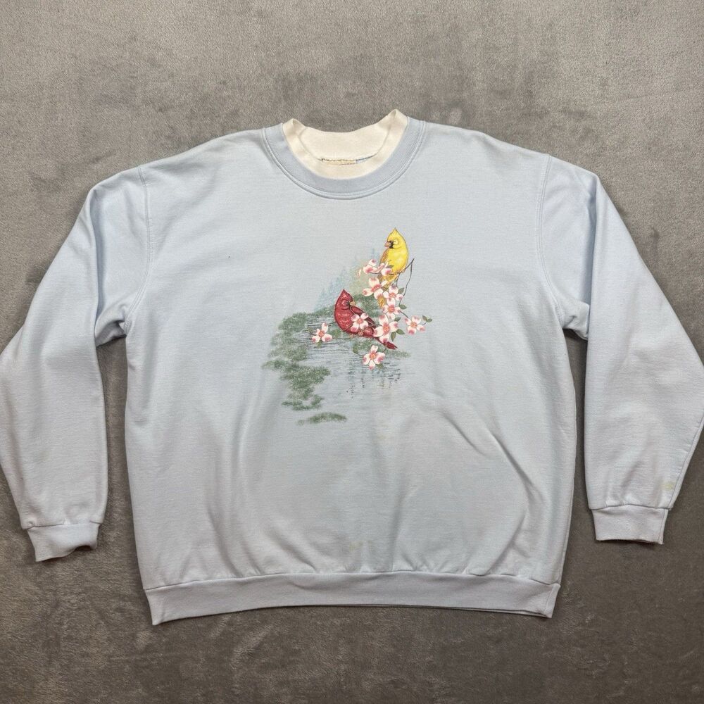 Top Stitch By Morning Sun Sweatshirt Women’s PL Blue Graphic Print Grandmacore